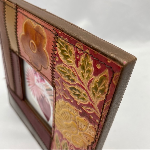 Vintage Floral Tooled Leather Patchwork Picture Frame Square - Picture 4 of 6